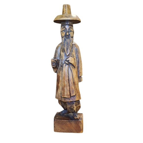 Vintage Asian Hand Carving Wood old man figurine